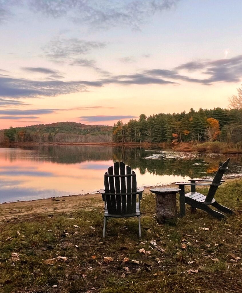 Chairs by water